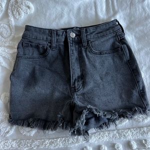 Hollister Ultra High Rise Ripped Faded Black Mom Shorts